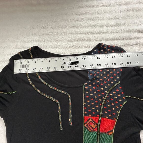 Parsley & Sage Womens Patchwork Tunic Top Medium Black Multicolor 3/4 Sleeve - Picture 4 of 6